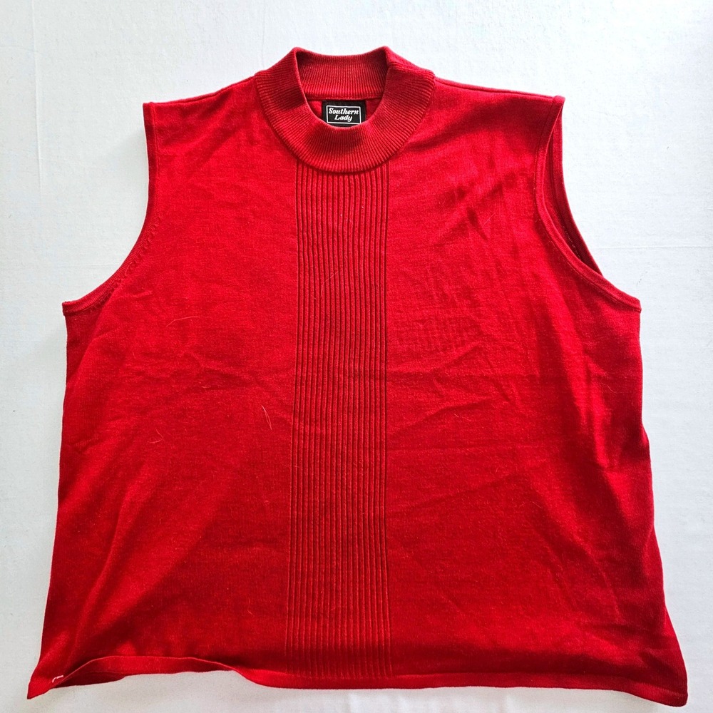 Southern Lady Red Mock Neck Sleeveless Knit Sweater Shell 3X 1038W